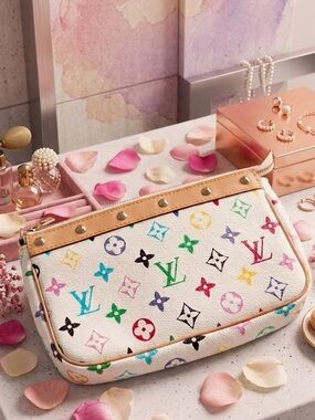 Louis Vuitton White Multicolor Monogram Leather with Stud Trim